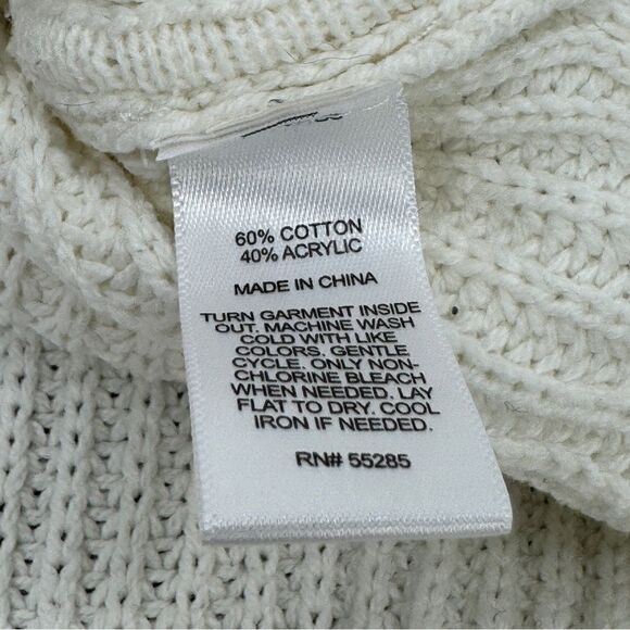 Express Ribbed Asymmetrical Hem Split Side Long Sweater Cream Large Turtle Neck - Picture 10 of 14